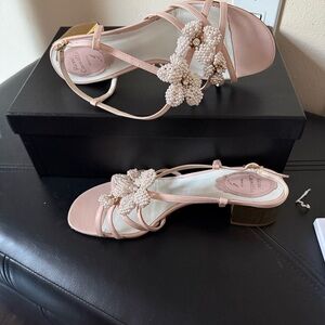 Rene Caovilla Blush Pearl Embellished Heels